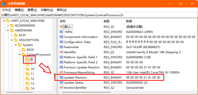 Windows Regedit for CPU Update Revision